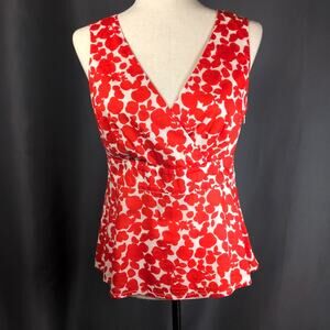 Boden Surplice Top Red White Floral Print V-Neck Sleeveless Cotton Blouse US 6